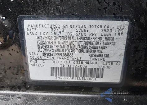 2014 Nissan Versa Note S Plus from USA, damaged, VIN 3N1CE2CP5EL364883